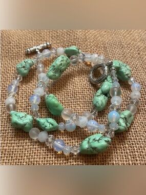 Turquoise necklace Med chunky Crystal spacers luxury luck western country New
